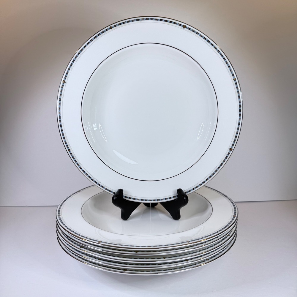 Wedgwood Guinevere 11" Pasta Bowls Set of 6 Bone China England Platinum